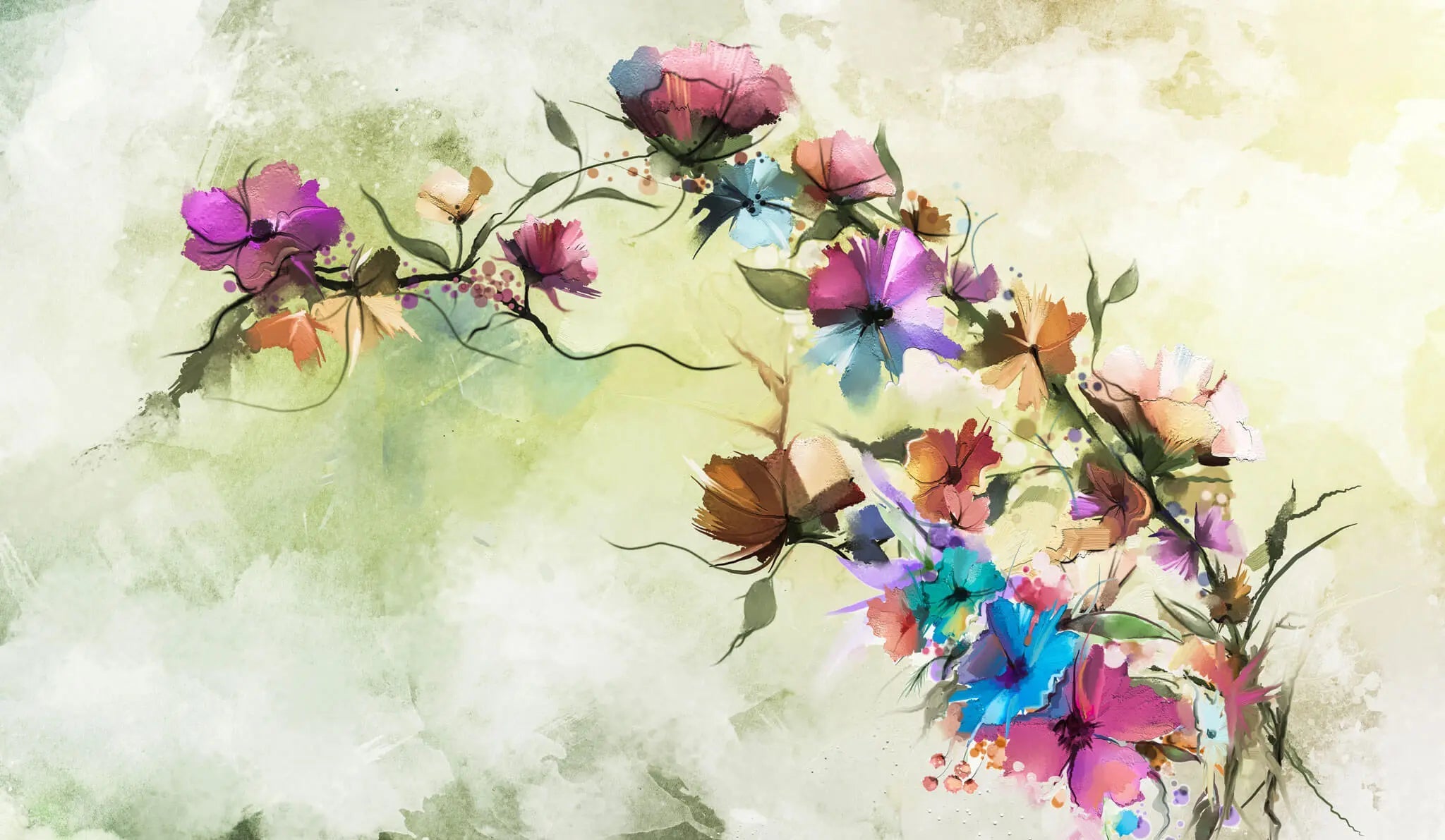Tapet personalizat watercolor cu flori de petunie colorate watercolor petunias