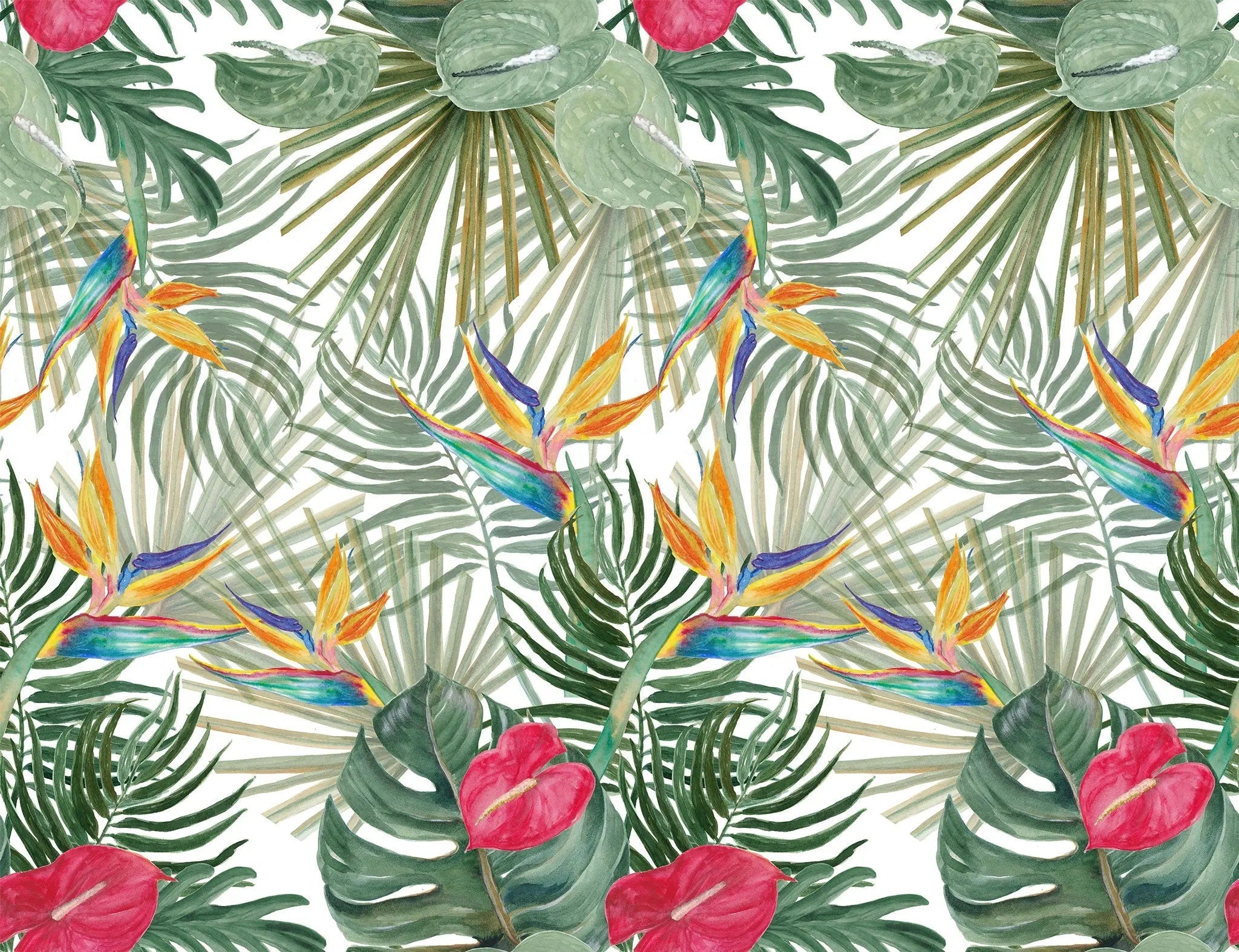 Tapet personalizat watercolor cu pasarea paradisului si plante verzi watercolor bird of paradise 
