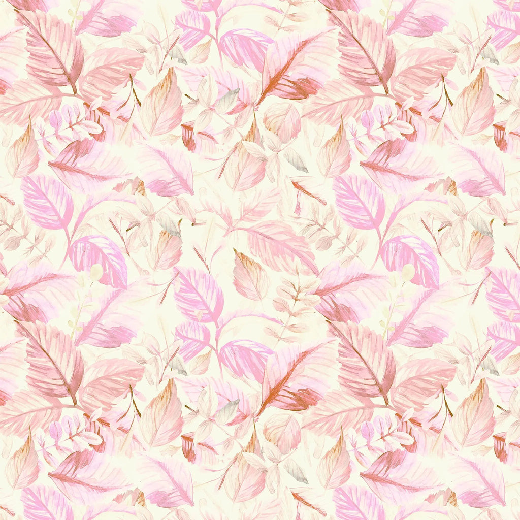 Tapet personalizat watercolor cu frunze roz pe fundal deschis pink leaves