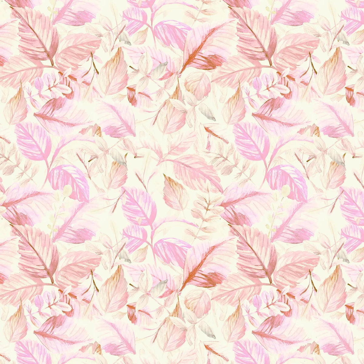 Tapet personalizat watercolor cu frunze roz pe fundal deschis pink leaves