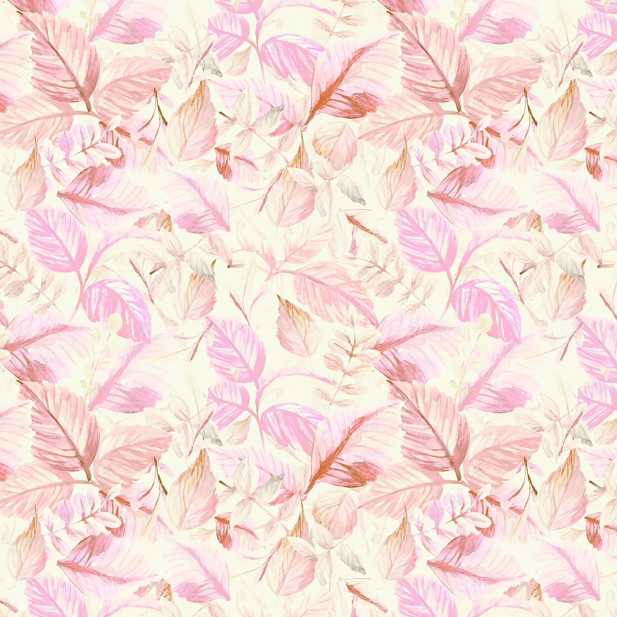 Tapet personalizat watercolor cu frunze roz pe fundal deschis pink leaves