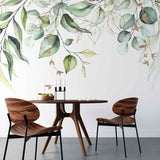 Tapet personalizat watercolor cu frunze verzi cu detalii aurii pe fundal alb aesthetic leaves glitter details