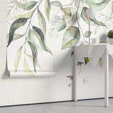 Tapet personalizat watercolor cu frunze verzi cu detalii aurii pe fundal alb aesthetic leaves glitter details