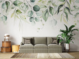 Fototapet personalizat watercolor cu frunze verzi pe fundal alb aesthetic leaves