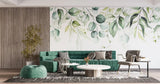 Fototapet personalizat watercolor cu frunze verzi pe fundal alb aesthetic leaves