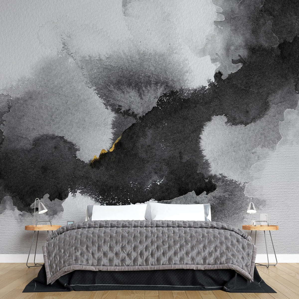 Tapet personalizat watercolor cu cerneala neagra black ink