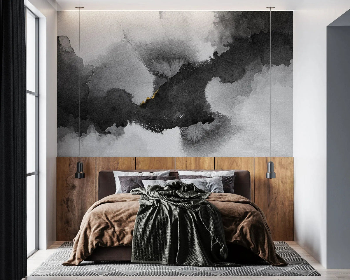 Tapet personalizat watercolor cu cerneala neagra black ink
