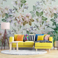 Tapet personalizat watercolor cu flori colorate pe fundal verde menta minty flowers