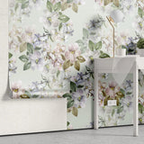 Tapet personalizat watercolor cu flori colorate pe fundal verde menta minty flowers