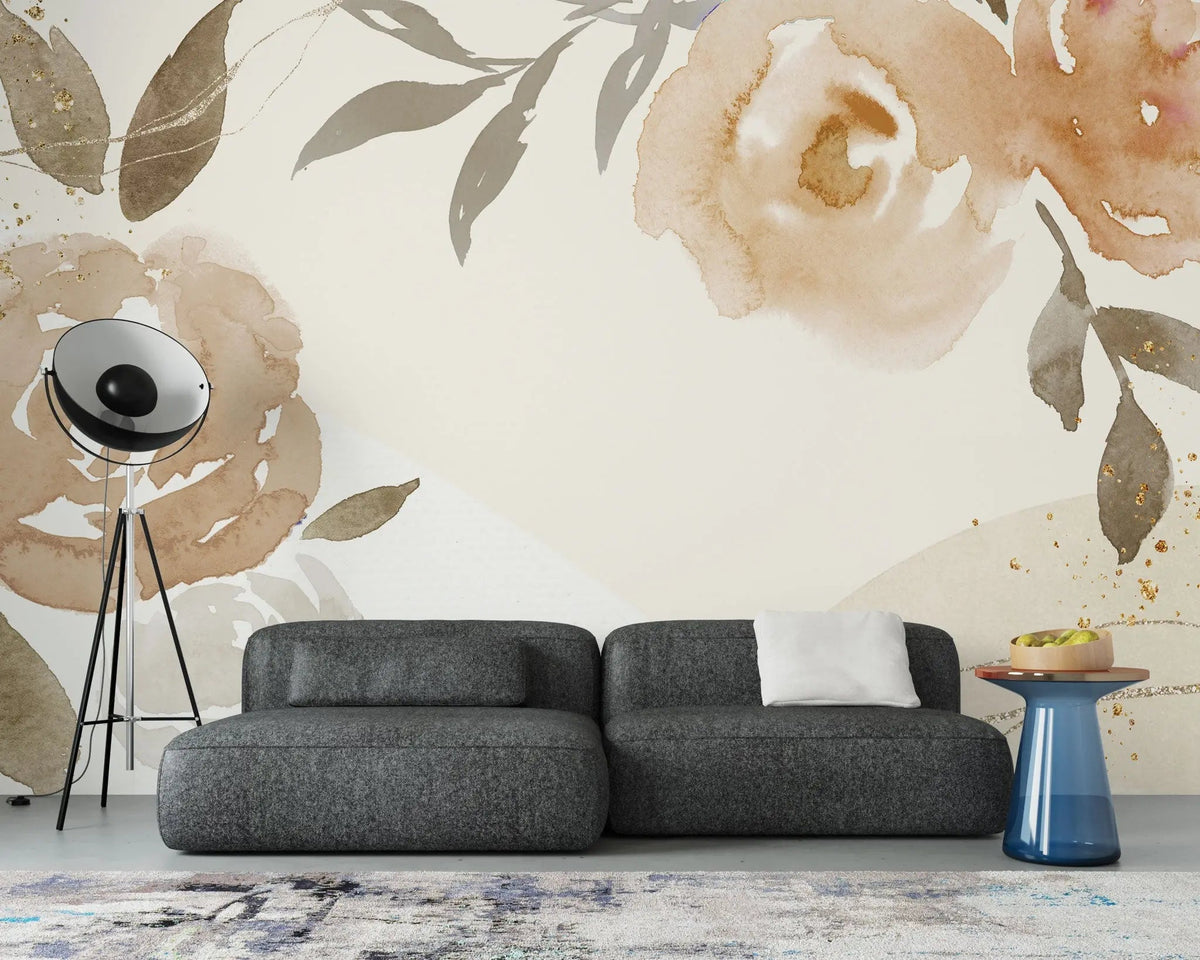 Tapet personalizat watercolor cu trandafiri cafenii coffee roses