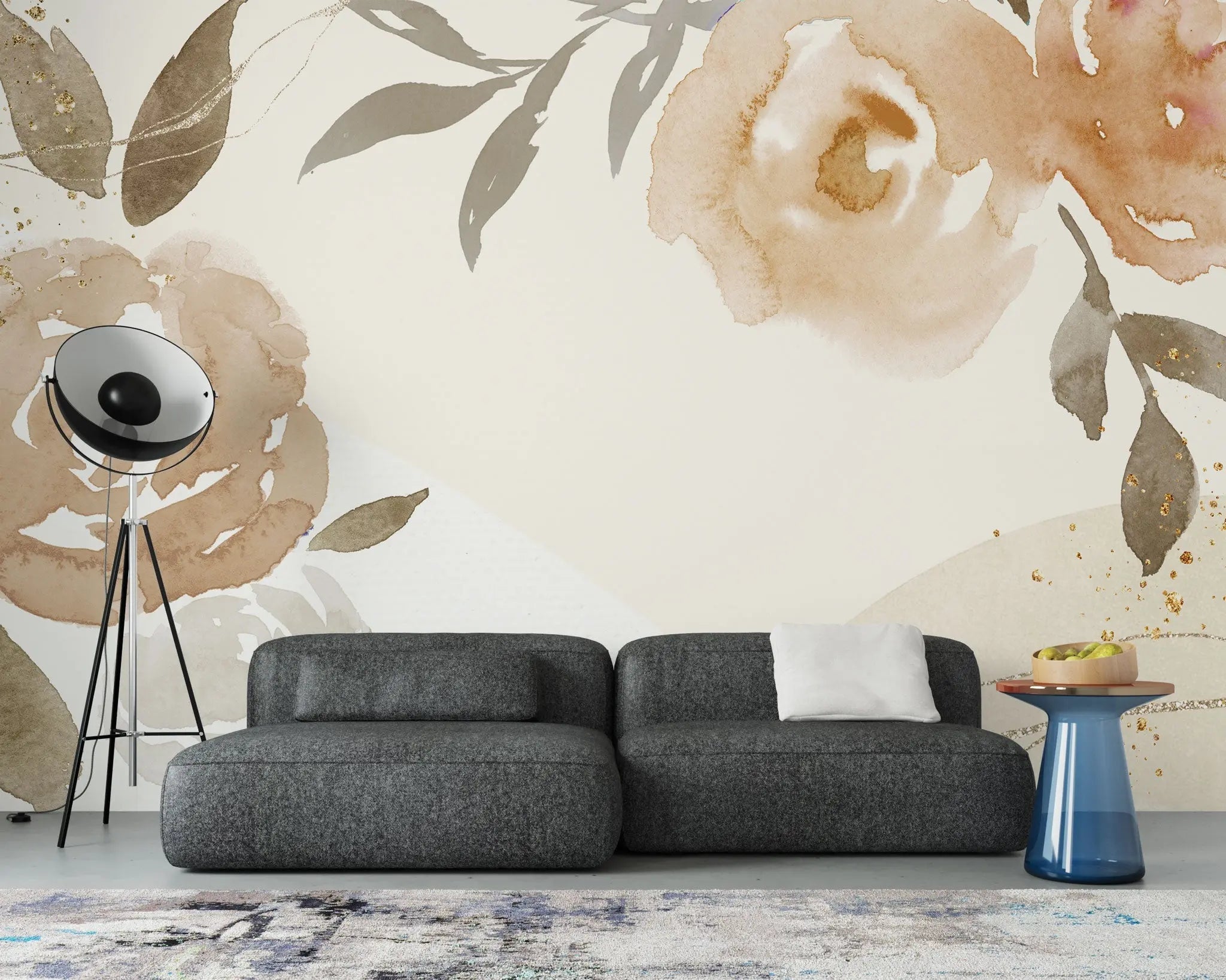 Tapet personalizat watercolor cu trandafiri cafenii coffee roses
