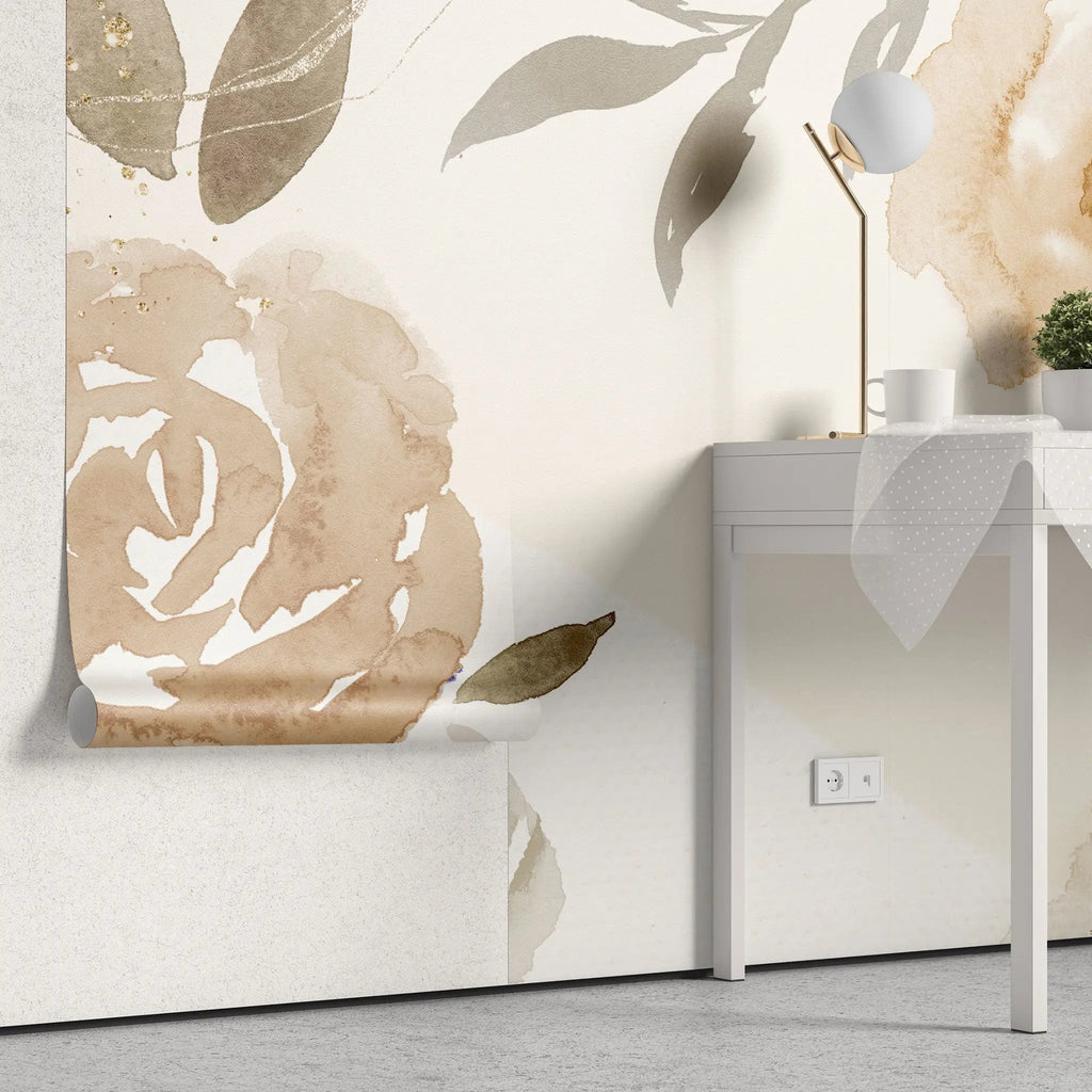 Tapet personalizat watercolor cu trandafiri cafenii coffee roses