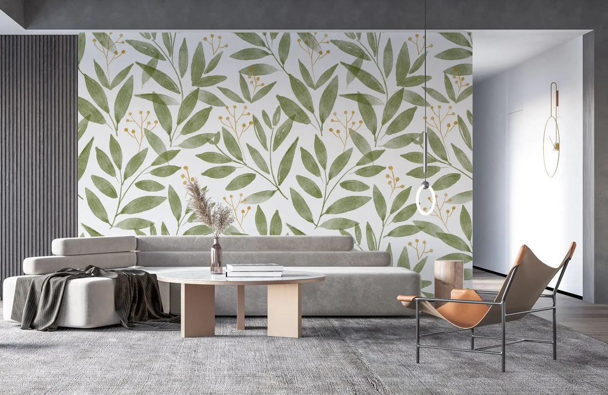 Tapet personalizat watercolor cu frunze si flori de vasc mistletoe leaves