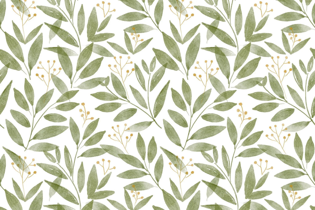 Tapet personalizat watercolor cu frunze si flori de vasc mistletoe leaves