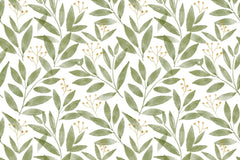 Tapet personalizat watercolor cu frunze si flori de vasc mistletoe leaves