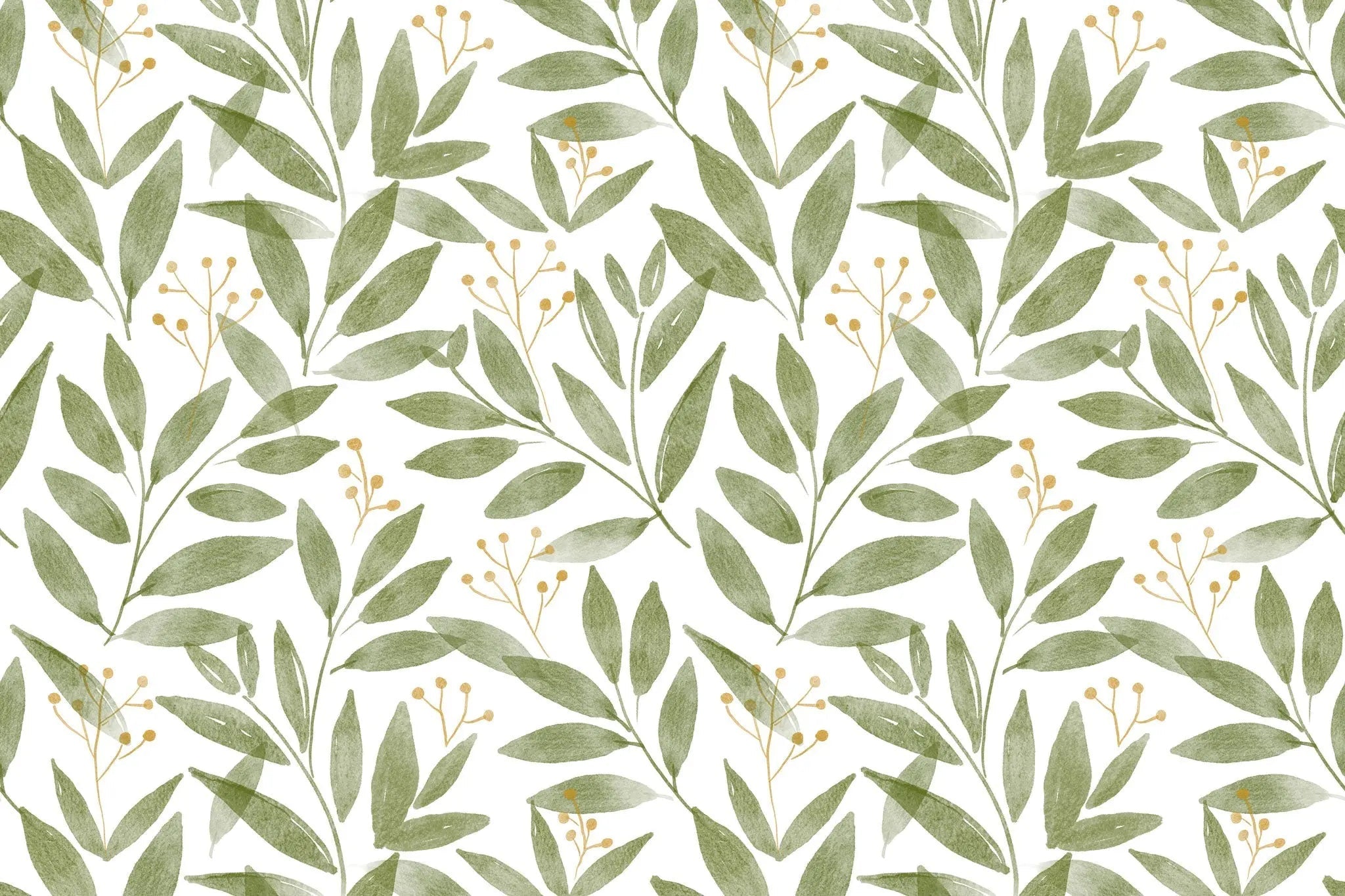 Tapet personalizat watercolor cu frunze si flori de vasc mistletoe leaves