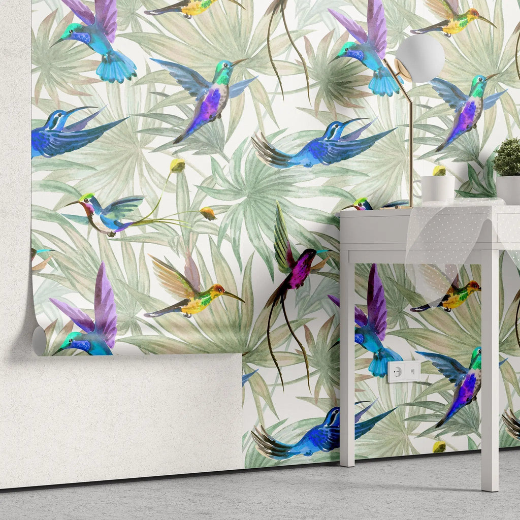 Tapet personalizat watercolor cu pasari exotice colorate color birds