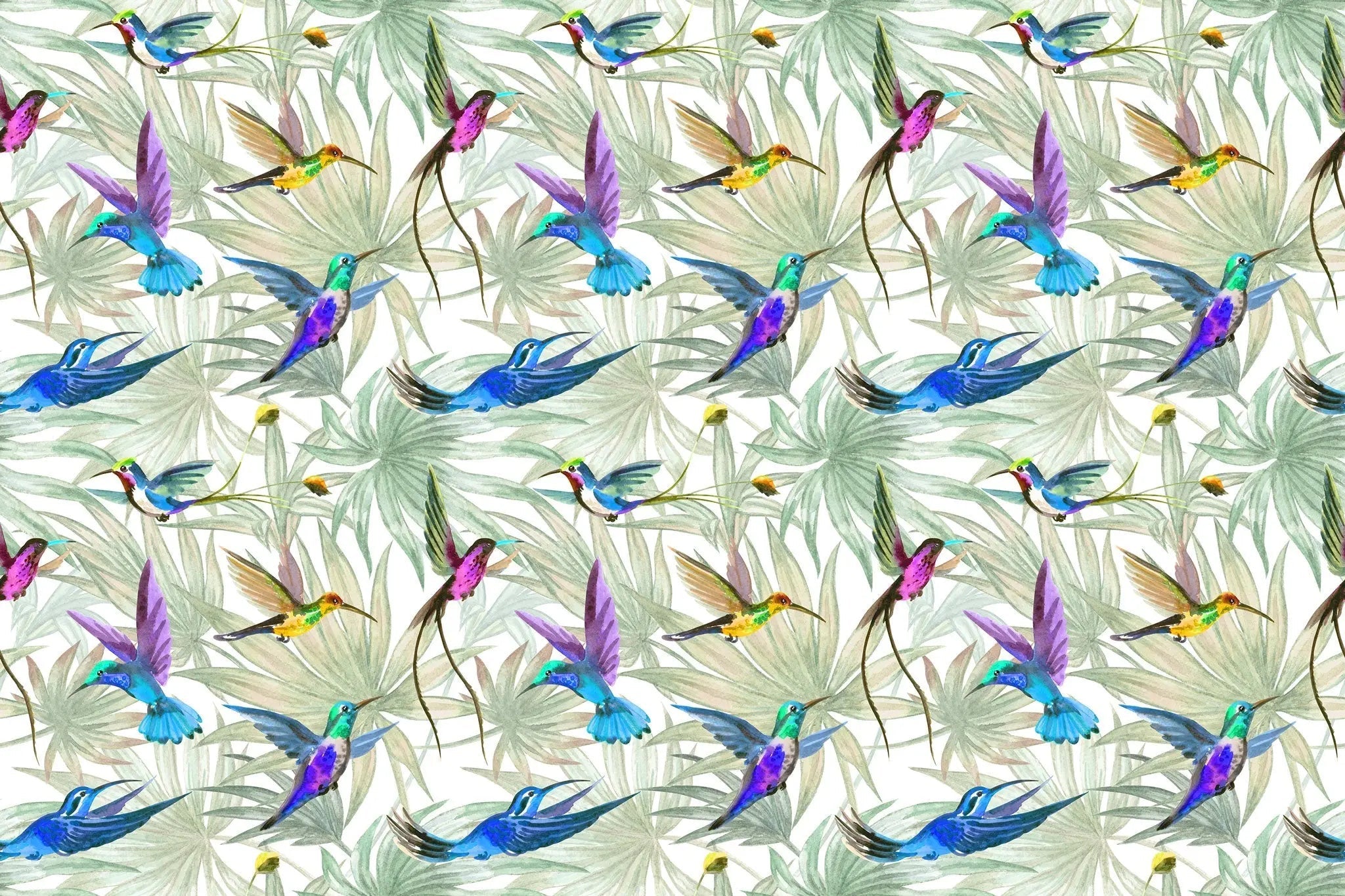 Tapet personalizat watercolor cu pasari exotice colorate color birds