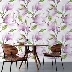 Tapet personalizat watercolor cu flori de magnolie mov purple magnolia