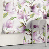 Tapet personalizat watercolor cu flori de magnolie mov purple magnolia