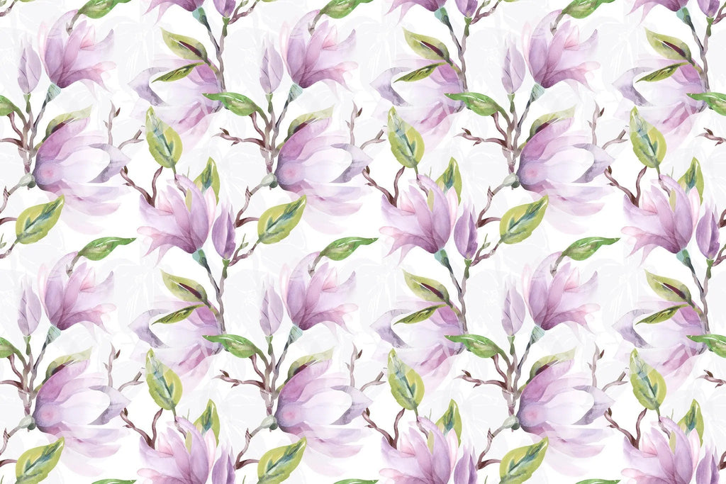 Tapet personalizat watercolor cu flori de magnolie mov purple magnolia