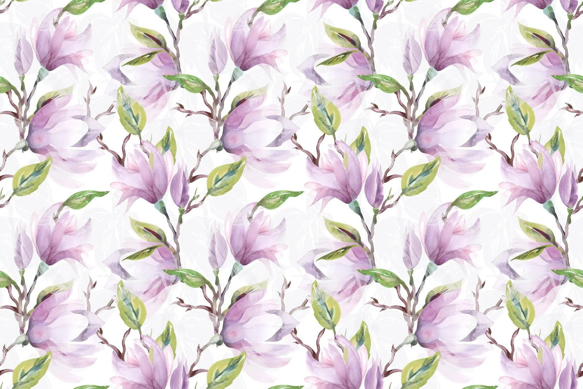 Tapet personalizat watercolor cu flori de magnolie mov purple magnolia
