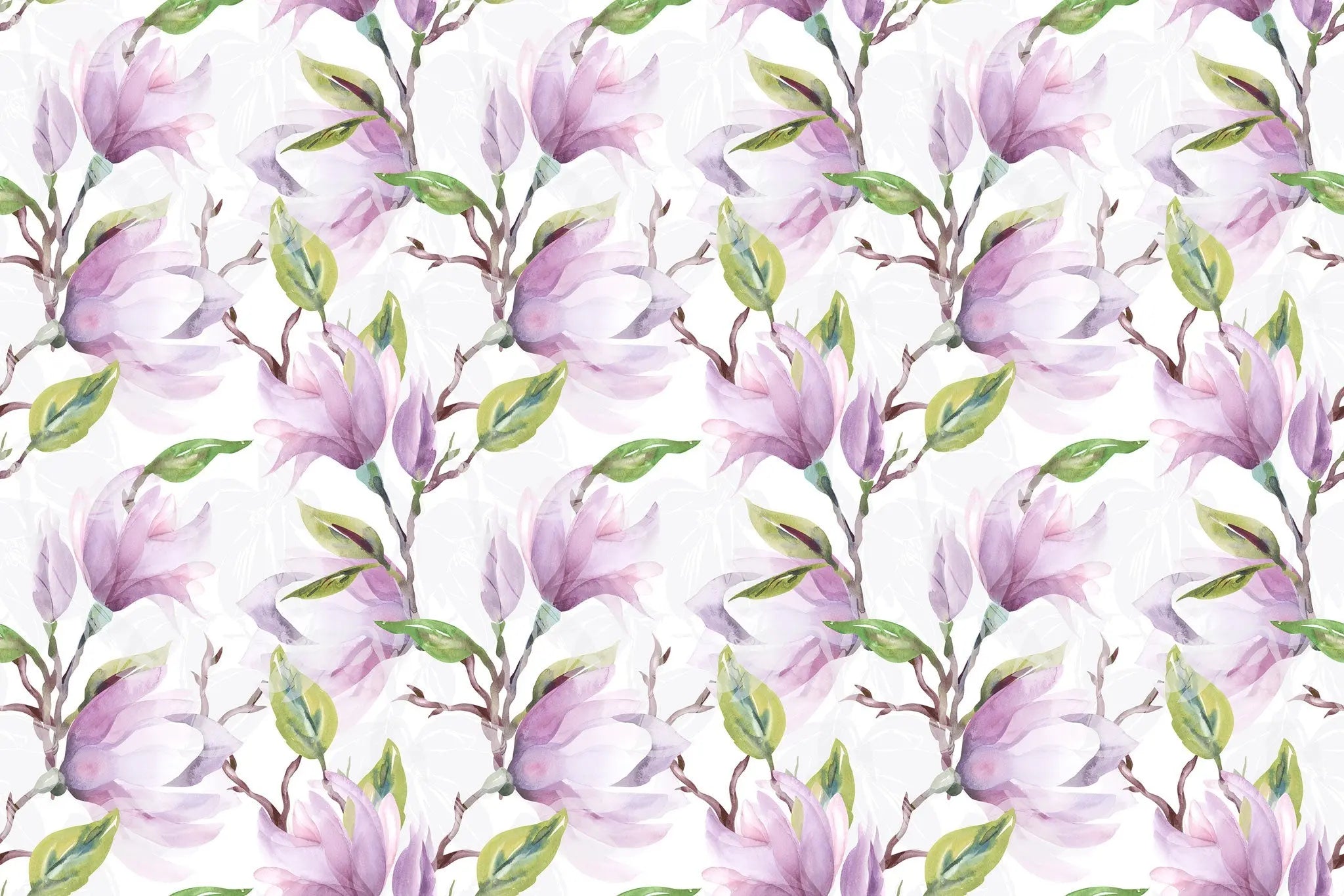 Tapet personalizat watercolor cu flori de magnolie mov purple magnolia