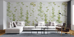 Tapet personalizat watercolor cu frunze de eucalipt pe un fundal alb eucalipt leaves