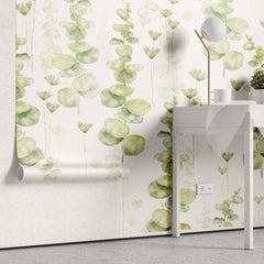 Tapet personalizat watercolor cu frunze de eucalipt pe un fundal alb eucalipt leaves