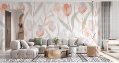 Tapet personalizat watercolor cu lalele rosii pe fundal alb red tulips