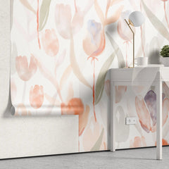 Tapet personalizat watercolor cu lalele rosii pe fundal alb red tulips