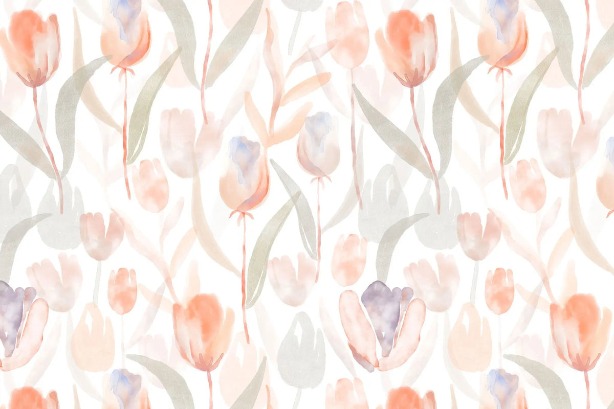 Tapet personalizat watercolor cu lalele rosii pe fundal alb red tulips
