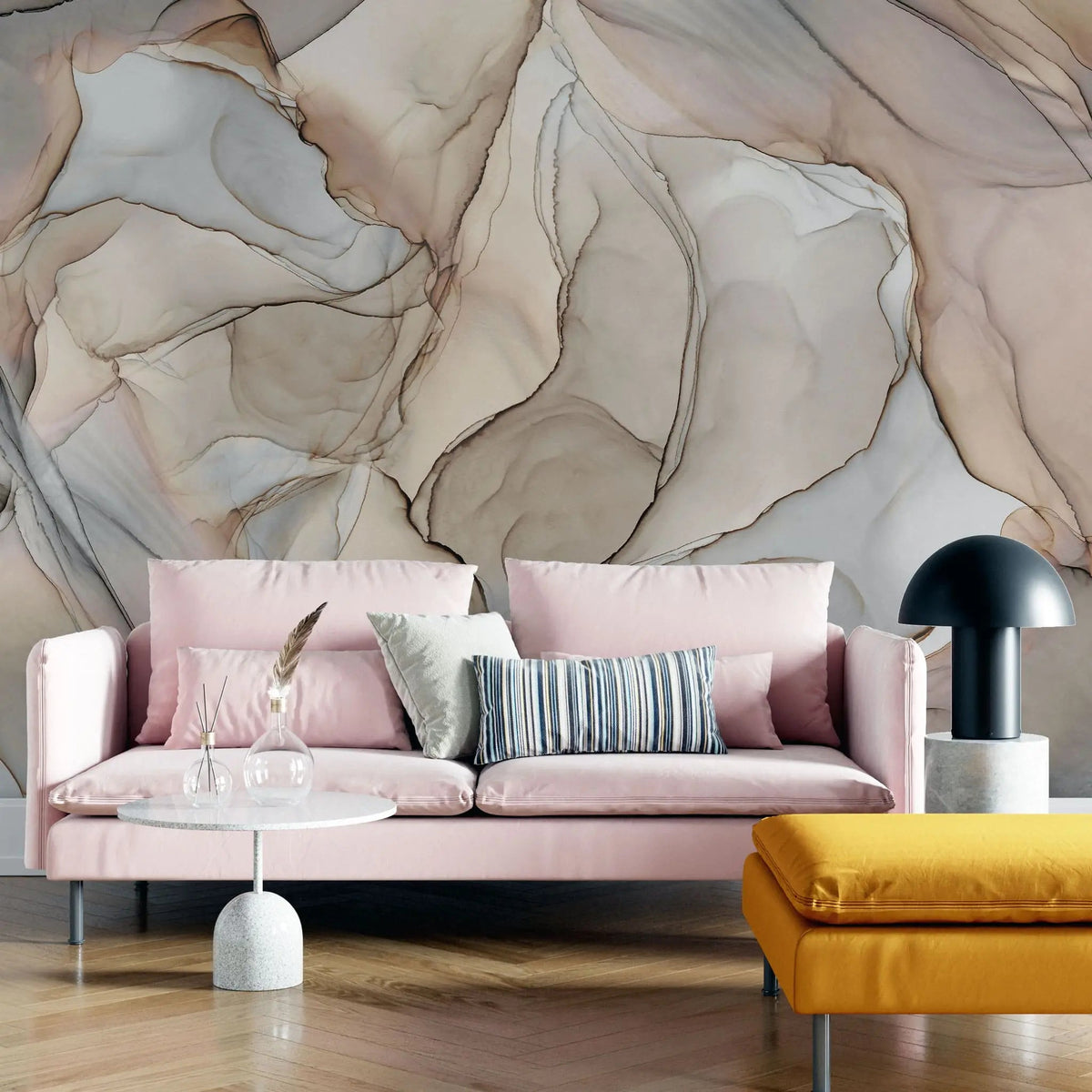 Tapet personalizat watercolor cu pictura in stil watercolor in nuante de roz pink rose
