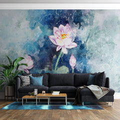 Tapet personalizat watercolor cu floare de lotus in apa pink lotus