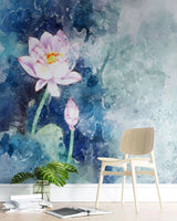 Tapet personalizat watercolor cu floare de lotus in apa pink lotus
