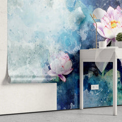 Tapet personalizat watercolor cu floare de lotus in apa pink lotus
