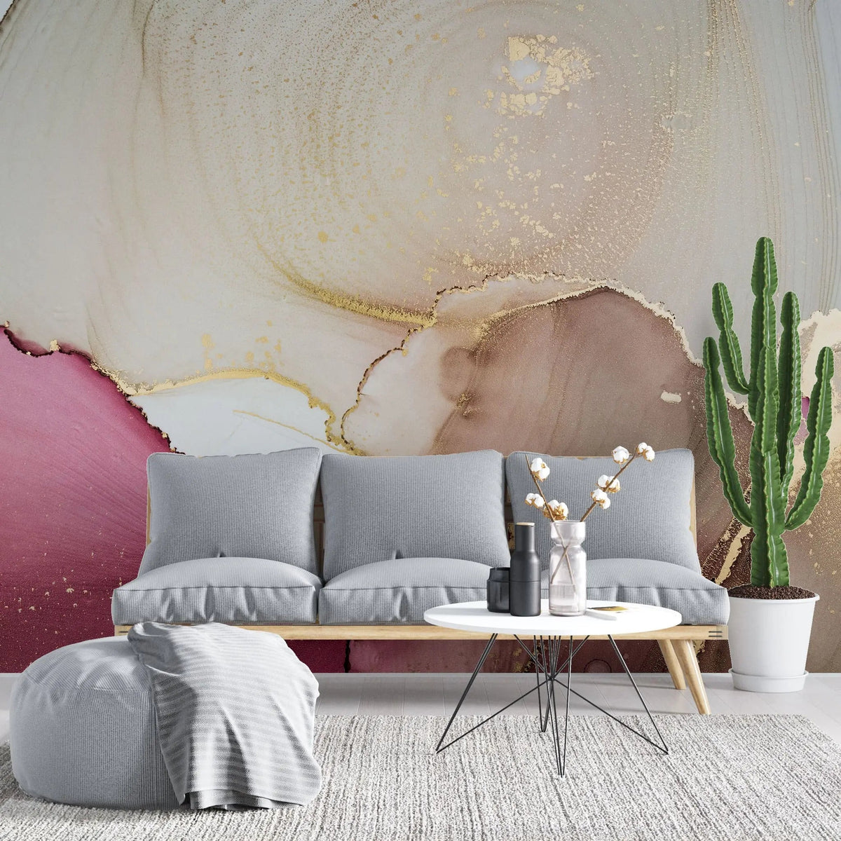 Tapet personalizat watercolor cu design minimalist abstract in nuante rozalii abstract ruby