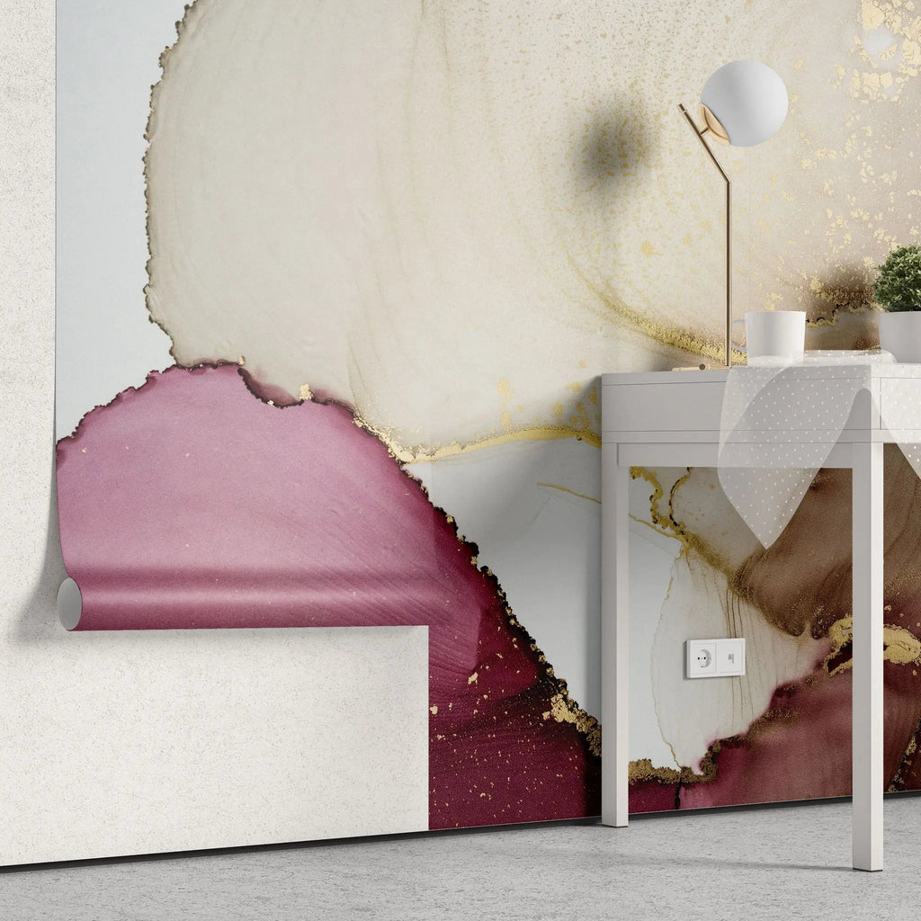 Tapet personalizat watercolor cu design minimalist abstract in nuante rozalii abstract ruby