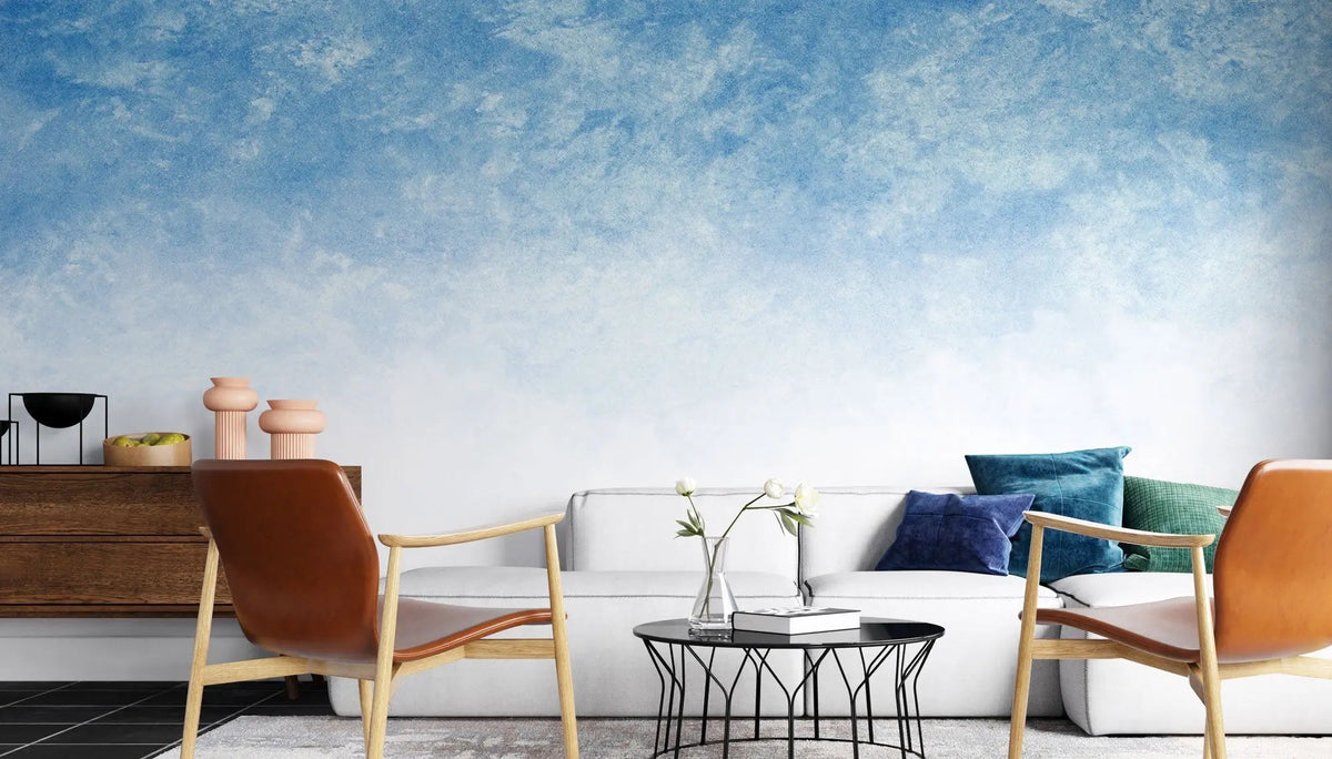 Tapet personalizat watercolor cu design abstract in nuante de albastru si alb abstract blue