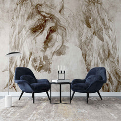Tapet personalizat watercolor cu reprezentarea unui cal acoperit de pene pictat in stil watercolor feather horse