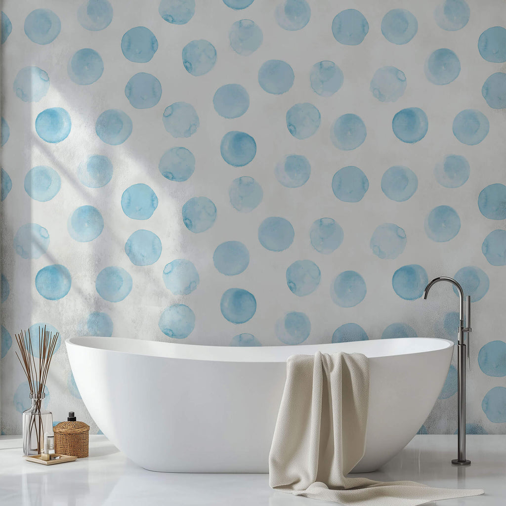 Tapet Personalizat Watercolor cu cerculete albastre in acuarela - SOAP BUBBLES