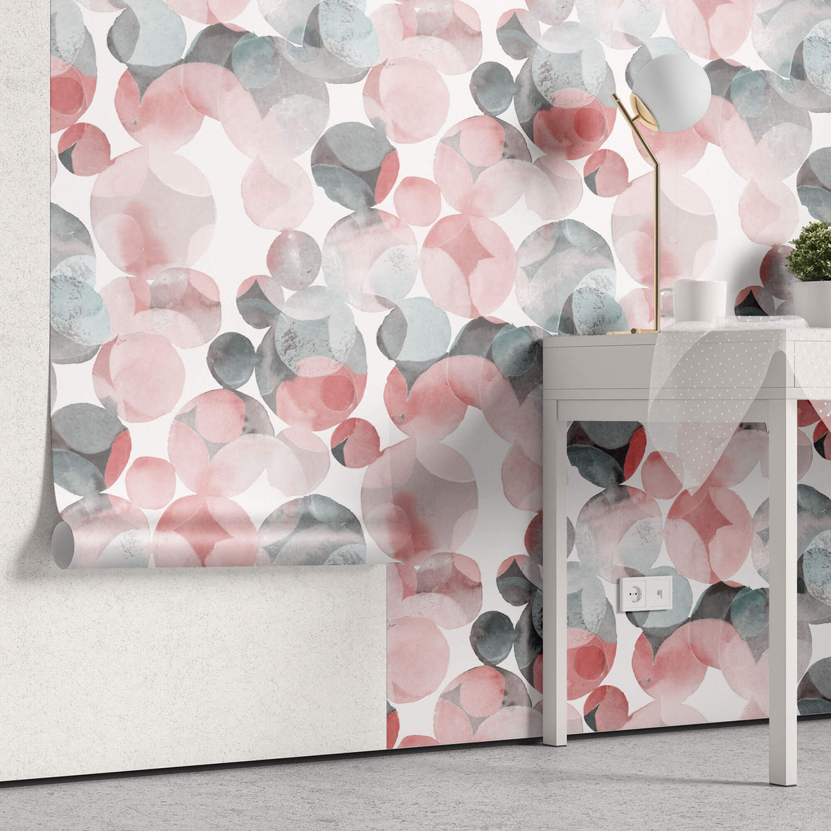 Tapet Personalizat Watercolor cu cerculete rozalii si gri pictate - PINK GREY