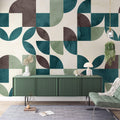 Tapet Personalizat Watercolor cu model abstract de frunze in nunante turcoaz si maro - TURQUOISE WATERCOLOR LEAVES