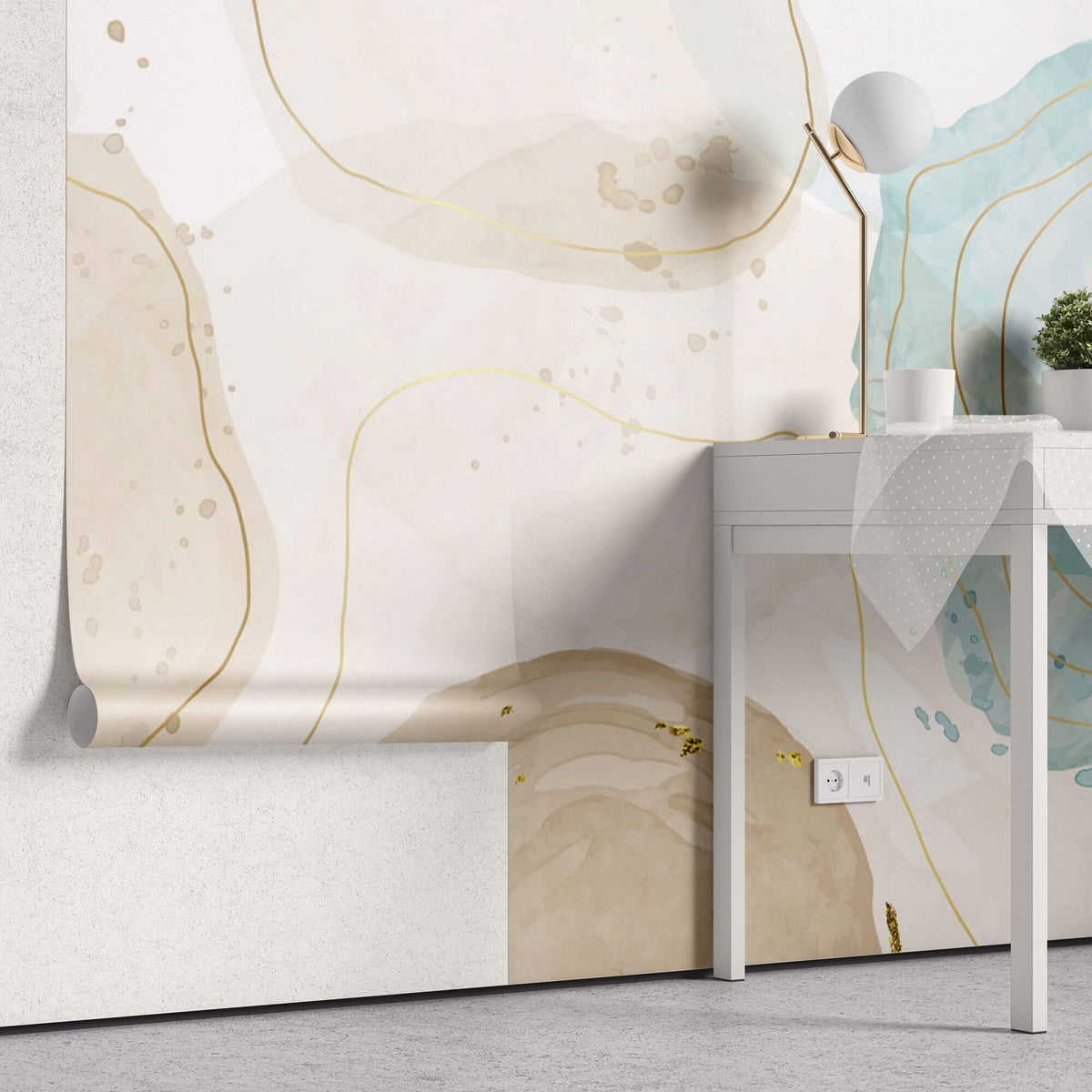 Tapet Personalizat Watercolor cu pictura abstracta in nuante rozalii si albastru deschis - MEDITERRANEAN COFFEE