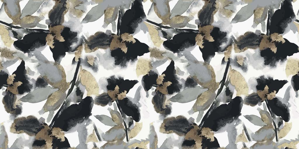 Tapet personalizat - BLACK WATERCOLOR FLOWERS