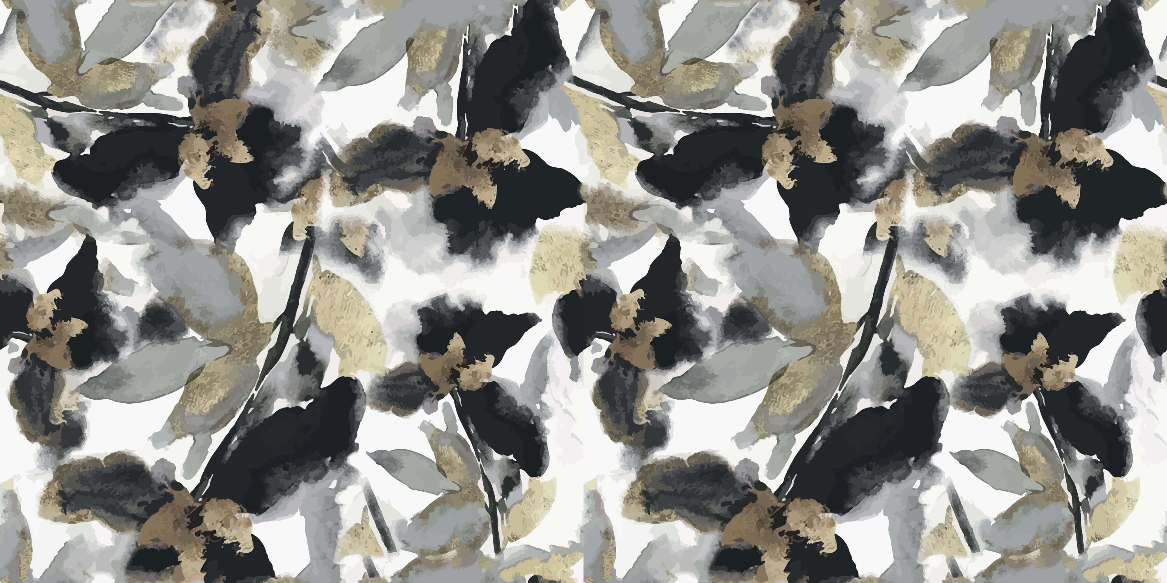 Tapet personalizat - BLACK WATERCOLOR FLOWERS