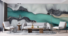 Tapet Personalizat Watercolor cu peisaj abstract glaciar - GREENLAND RIVER