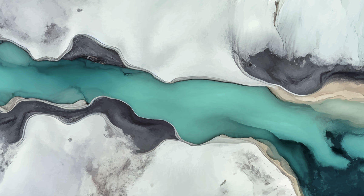 Tapet Personalizat Watercolor cu peisaj abstract glaciar - GREENLAND RIVER