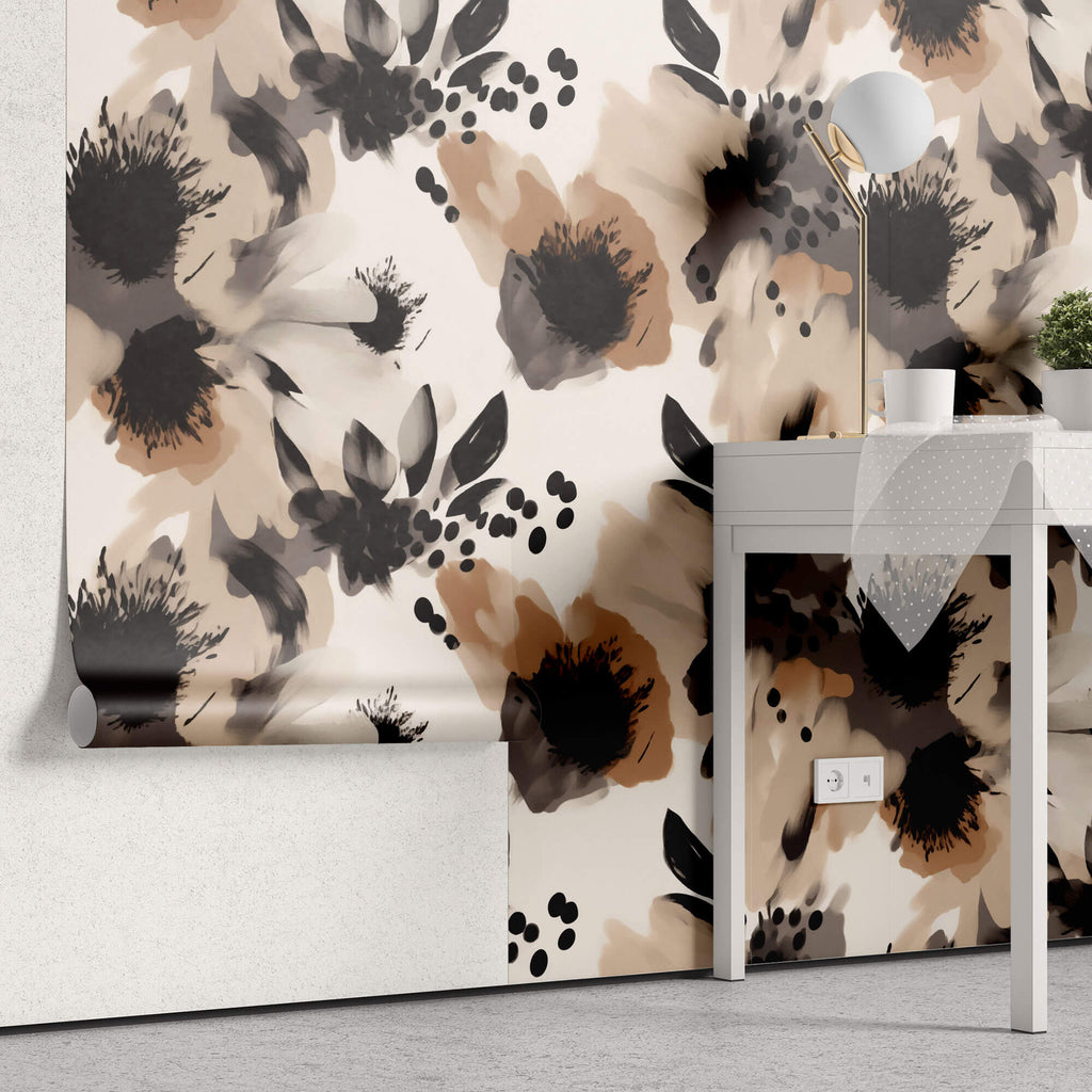 Tapet Personalizat Watercolor cu model floral in nuante maronii - EARTHY WATERCOLOR