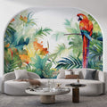 Tapet Personalizat Watercolor cu peisaj tropical cu papagal colorat - EXOTIC WATERCOLOR PARROT